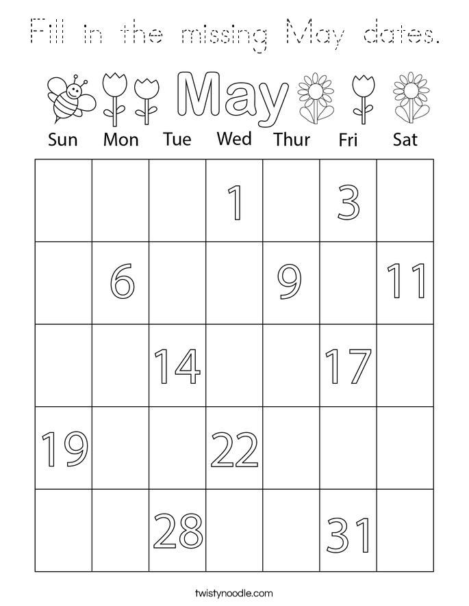 Fill in the missing May dates. Coloring Page
