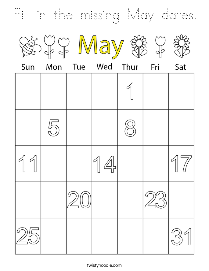 Fill in the missing May dates. Coloring Page
