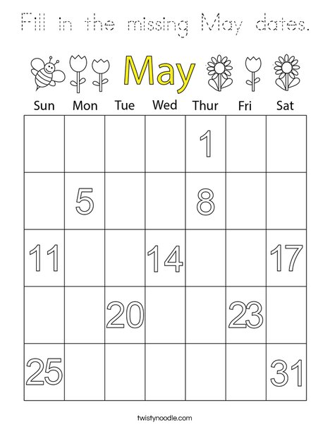 Fill in the missing May dates. Coloring Page