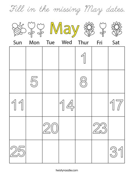 Fill in the missing May dates. Coloring Page