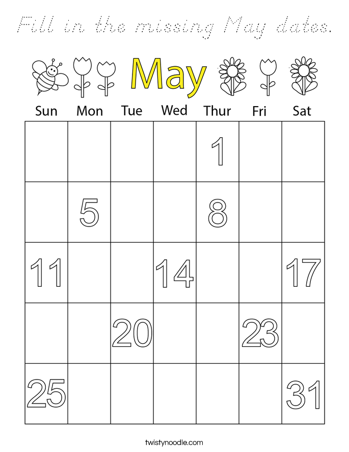 Fill in the missing May dates. Coloring Page