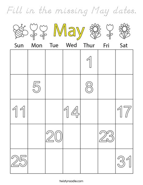 Fill in the missing May dates. Coloring Page