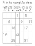 Fill in the missing May dates Coloring Page
