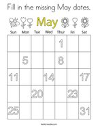 Fill in the missing May dates Coloring Page