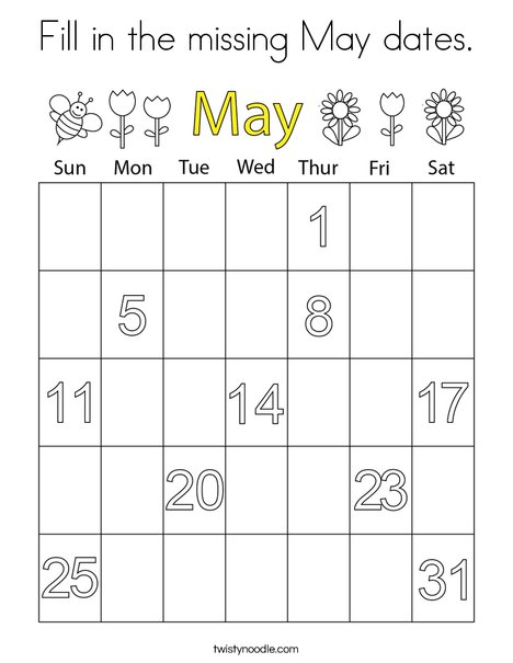 Fill in the missing May dates. Coloring Page