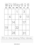 Fill in the missing May dates. Worksheet