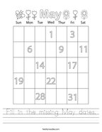 Fill in the missing May dates Handwriting Sheet
