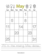 Fill in the missing May dates Handwriting Sheet