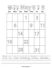 Fill in the missing May dates Handwriting Sheet