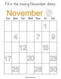 Fill in the missing November dates. Coloring Page