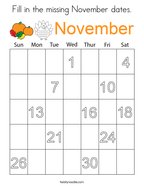 Fill in the missing November dates Coloring Page