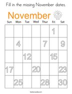 Fill in the missing November dates Coloring Page