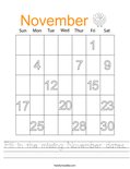 Fill in the missing November dates. Worksheet