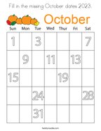 Fill in the missing October dates 2023 Coloring Page