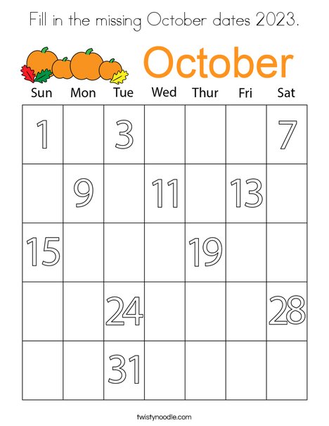 Fill in the missing October dates 2023. Coloring Page