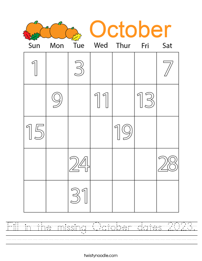 Fill in the missing October dates 2023. Worksheet