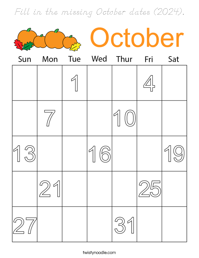 Fill in the missing October dates (2024). Coloring Page