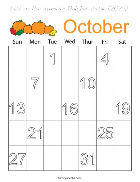 Fill in the missing October dates 2024. Coloring Page