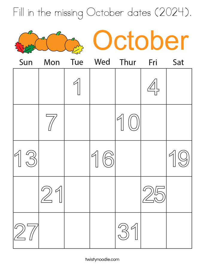 Fill in the missing October dates (2024). Coloring Page
