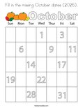 Fill in the missing October dates (2025). Coloring Page