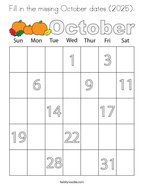 Fill in the missing October dates (2025) Coloring Page