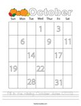 Fill in the missing October dates (2025). Worksheet