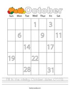 Fill in the missing October dates (2025) Handwriting Sheet