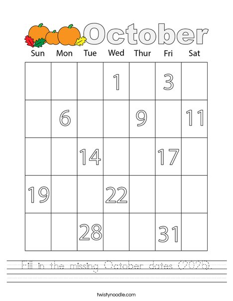 Fill in the missing October dates (2025). Worksheet