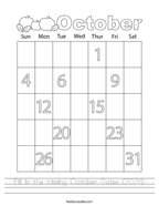 Fill in the missing October Dates (2026) Handwriting Sheet