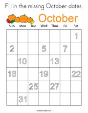Fill in the missing October dates Coloring Page