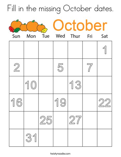 Fill in the missing October dates. Coloring Page