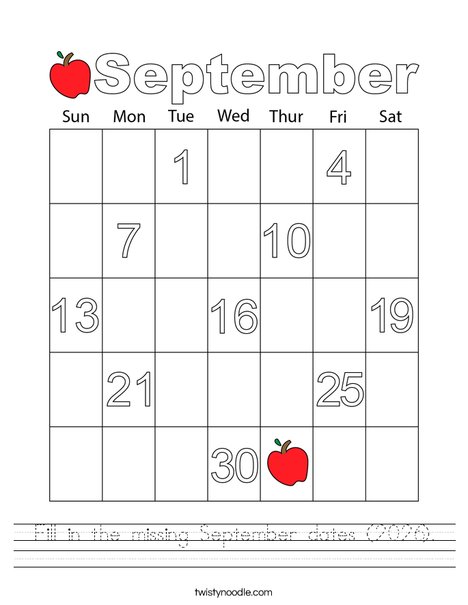 Fill in the missing September dates. Worksheet