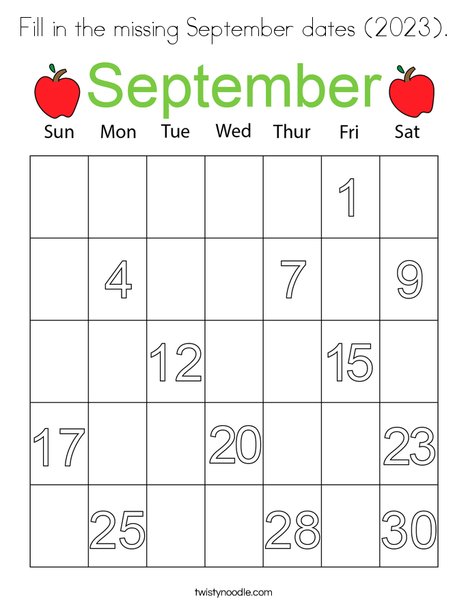 Fill in the missing September dates 2023 Coloring Page