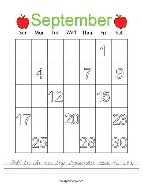 Fill in the missing September dates 2023 Worksheet