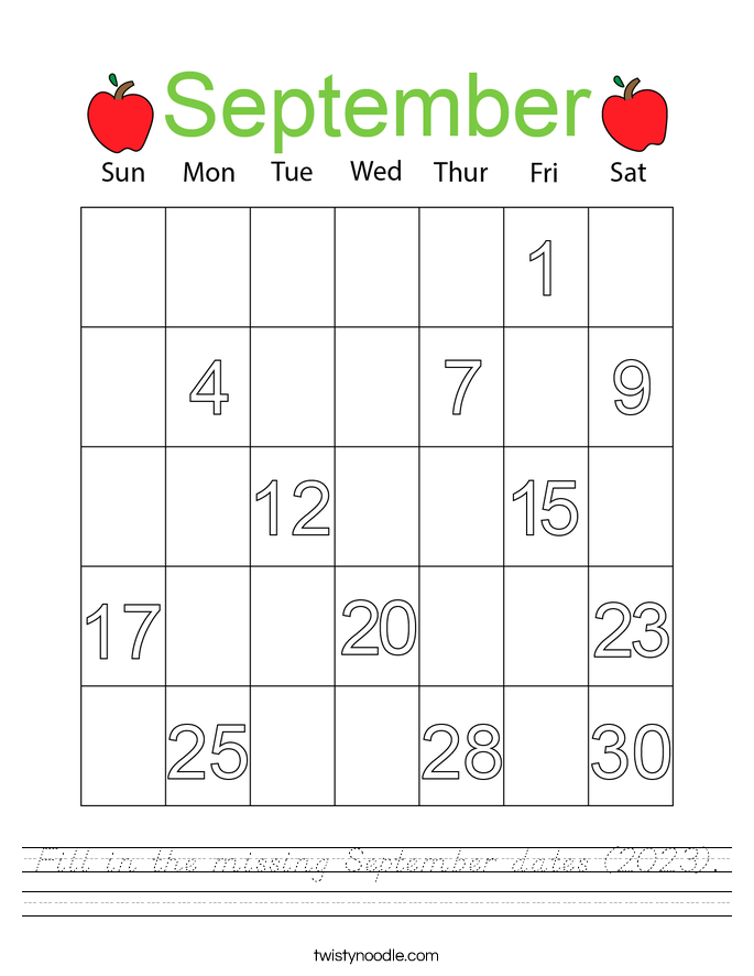 Fill in the missing September dates (2023). Worksheet