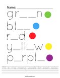Fill in the missing vowels for each color. Worksheet