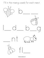 Fill in the missing vowels for each insect Coloring Page