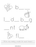 Fill in the missing vowels for each insect. Worksheet