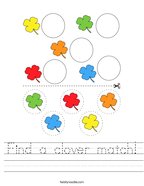 Find a clover match Handwriting Sheet