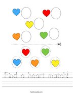 Find a heart match Handwriting Sheet