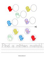 Find a mitten match Handwriting Sheet
