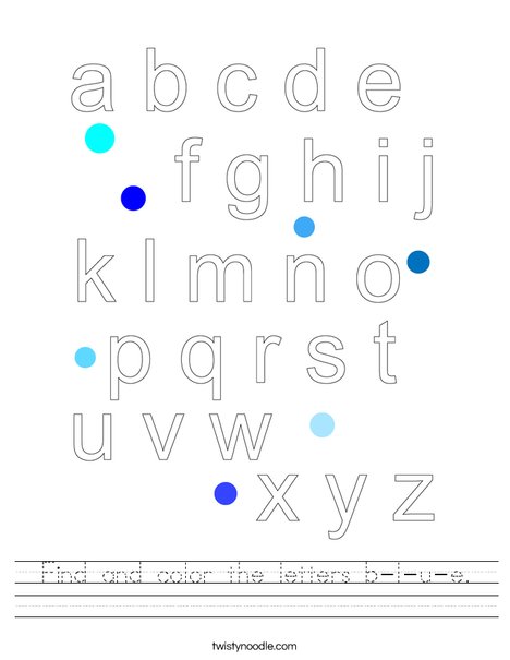 find and color the letters b l u e worksheet twisty noodle