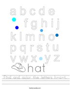 Find and color the letters h-a-t Handwriting Sheet