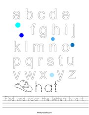 Find and color the letters h-a-t Handwriting Sheet