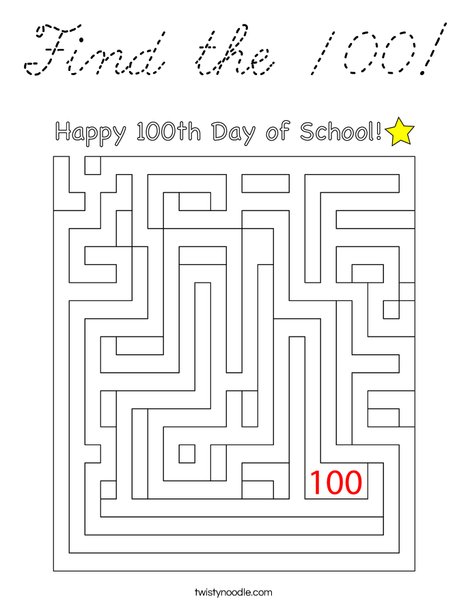Find the 100! Coloring Page