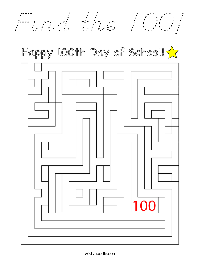 Find the 100! Coloring Page