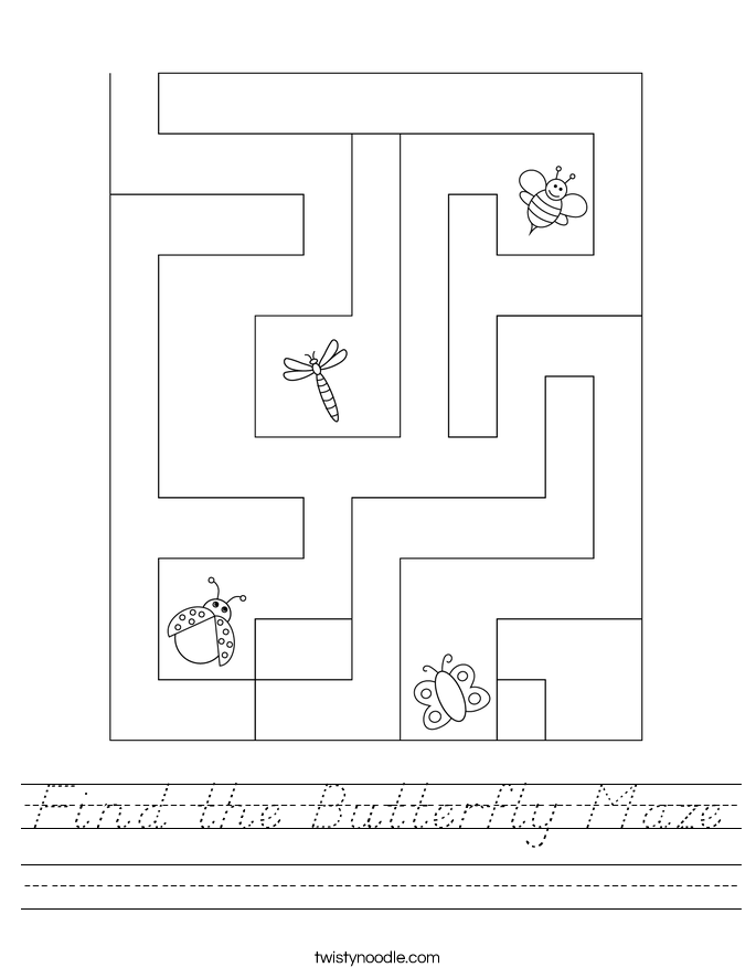 Find the Butterfly Maze Worksheet