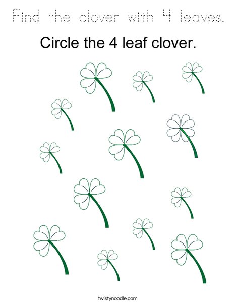 Find the clover with 4 leaves. Coloring Page
