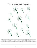 Find the clover with 4 leaves Handwriting Sheet