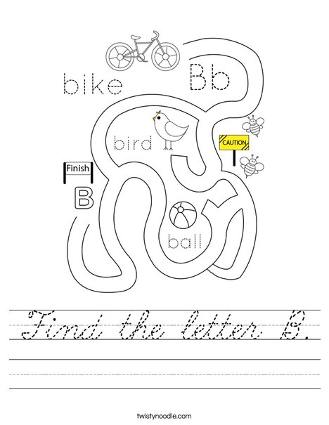 Find the letter B Worksheet - Cursive - Twisty Noodle